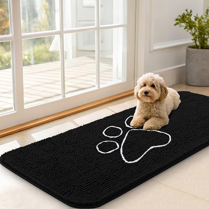 OLANLY Dog Door Mat for Muddy Paws 47x20, Paw Print Design, Absorbs Moisture