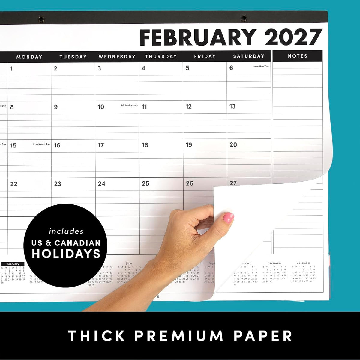 PAPERAGE 2027 Calendar, 12 Months (January 2027 - December 2027), Large (17 in x 22 in), Minimalist Wall and Desk Calendar with Monthly Views, Yearly Plans & Notes Section – Black