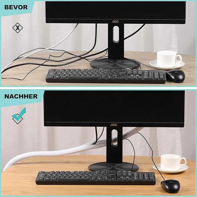 AGPTEK Cable Sleeve Cover, 20ft - 1 inch Desk Cord Organizer Cable Hider, Home Office Wire Management Computer TV Wire Loom Tubing, Pet Proof Cord Protector, from Cat Dog Chewing, White