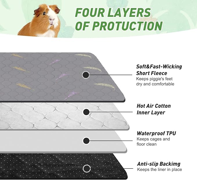 2Pcs Guinea Pig Cage Liners,Guinea Pig Fleece Cage Liners28''X42'' Super Absorbent Washable Pee Pads Reusable for Rabbit Hamster Chinchilla