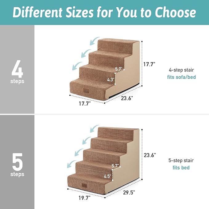 Dog Stairs for Small Dogs, 17.7" Extra Wide Right-Angle Pet Stairs for Couch and Beds, Anti-Slip Dog Steps for Old Cats and Lowrider, 17.7x23.6x17.7 inch,Light Brown