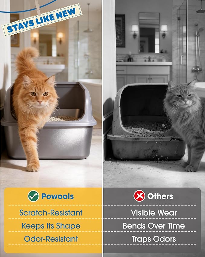 Stainless Steel Cat Litter Box, Metal Litter Box with Scoop, High- Sided, Anti-Leakage Top Entry, Non-Sticky, Easy to Clean, Grey, XL (1 Pack)