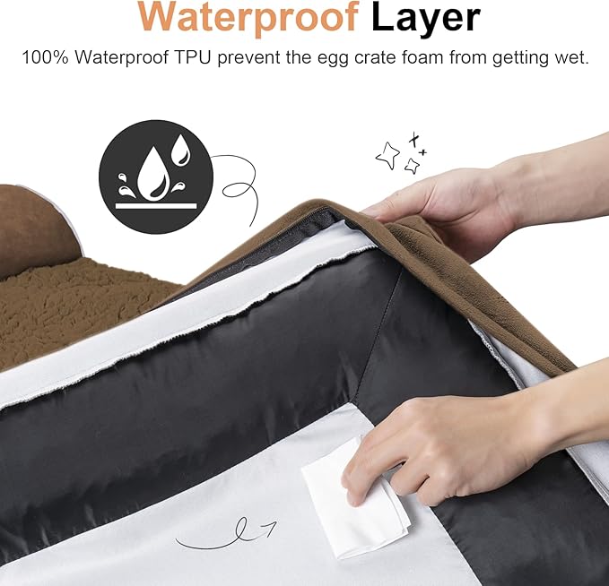 Medium Dog Bed Orthopedic Washable: Beds Bolster Medium Sized Dogs Bed Egg Crate Foam Couch Sofa Waterproof with Removable Cover - Dark Coffee