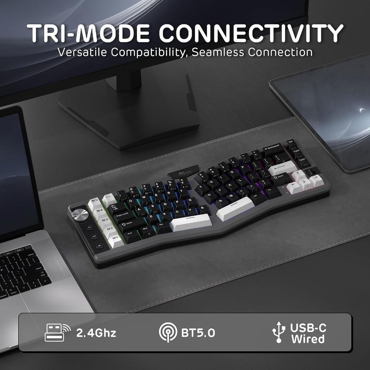 RK ROYAL KLUDGE A72 Alice Ergonomic Wireless Mechanical Keyboard,Split Ergo