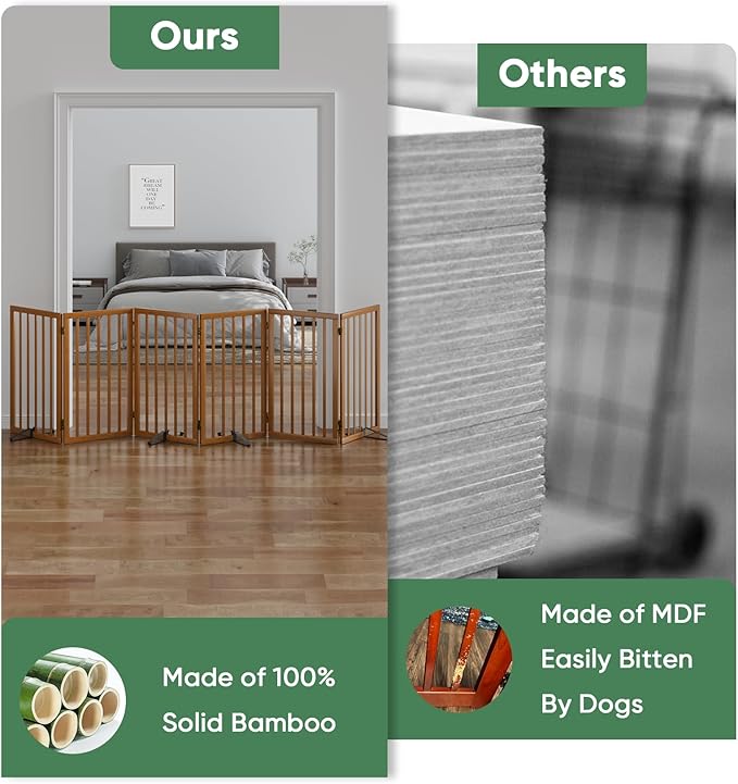 Dog Gates for Doorways, Tall Dog Gate Indoor, Foldable Pet Gates for Doorways Bedroom, Freestanding Puppy Gate with Metal Support Feet, Room Divider,6 Panels (Walnut)