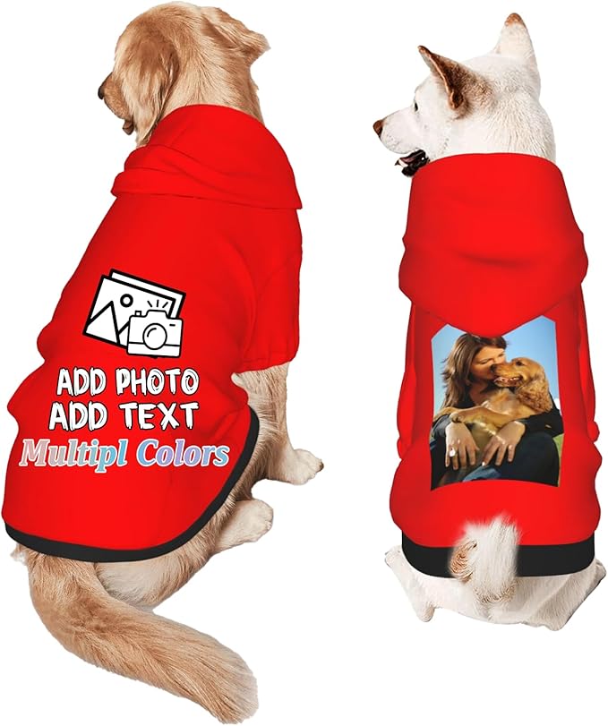 Custom Dog Hoodie with Your Design Soft & Warm Personalized Picture Logo Text Name Dog Clothes for Puppy Sweatshirt Hooded for Small Medium Large Dogs Girl/Boy Cats Pets Red