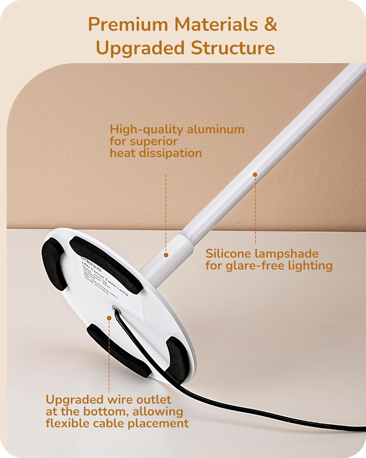 EDISHINE LED Table Lamp, Minimalist Desk Lamps for Home Office, White