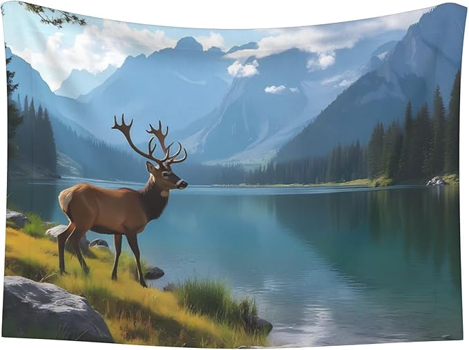 Waterproof Dog Blanket Soft Pet Blanket for Puppy Cat, Fleece Cat Throw Blankets for Furniture Bed Couch Sofa Reversible - Majestic Deer Mountain Lake