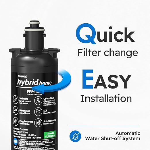 Pureal Hybrid Home PPU-1000K Under Sink Water Filter System, 10K Gallons
