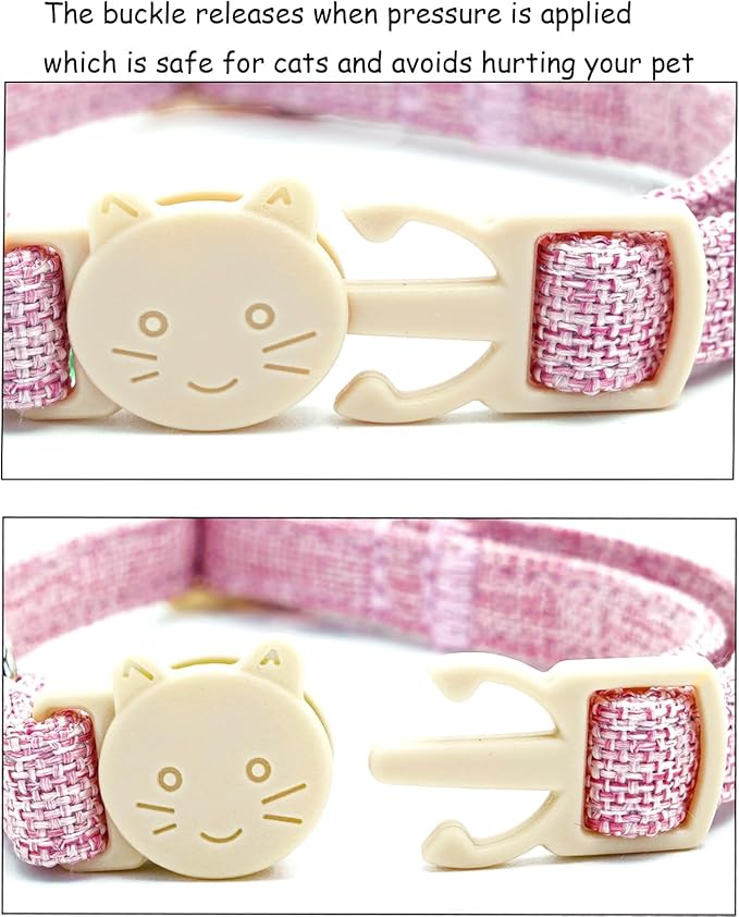 Cat Collar-2 Pack Cat Collar Blue and Pink Linnet with Kitten and Bell Pendant Safety Buckle Adjustable Pet Collar Suitable for Cats Gift to Cats and Small Pets