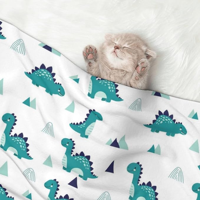 Dog and Cat Blanket in One, Funny Dinosaur Green, Double Sided Plush Throw with Raised Dot Pattern on One Side and Flat Velvet on Other for Variety