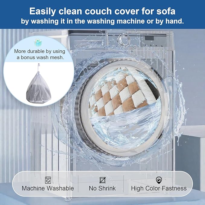 Dog Couch Cover for Washable, Non-Slip Plaid Square Sofa Cushion Protector, Soft, and Multi-Functional Pet Friendly Sofa Cover for Cats Dogs (27.6x70.9 inch,DarkCoffee)