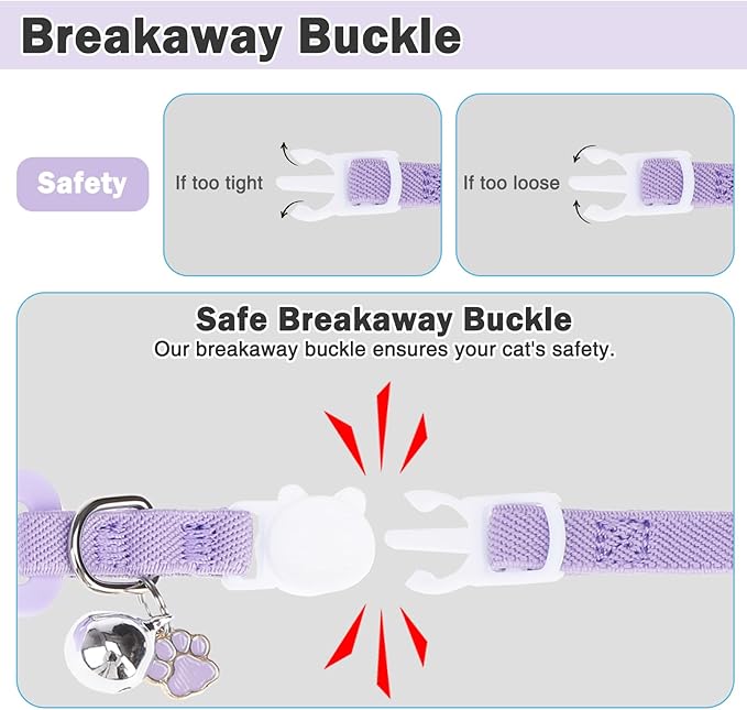 Airtag Cat Collar Breakaway, Stretchy Cat Tracker Collar with Apple Air Tag Holder for Boy Girl Cats, Elastic GPS Tracking Collars for Kittens and Puppies, Adjustable 9"-12" Purple