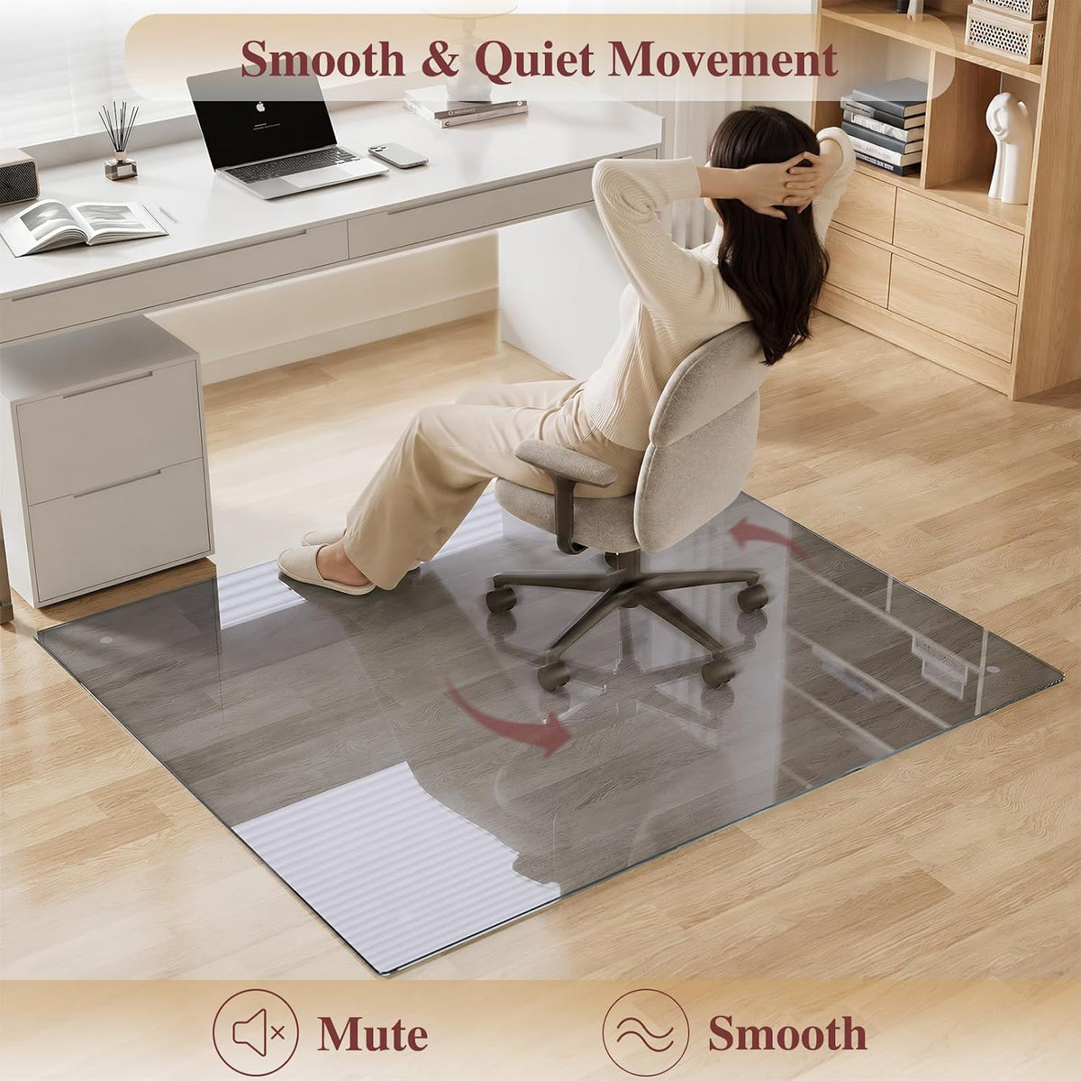 Tempered Glass Chair Mat for Carpet, 46"x55" Grey Floor Mat