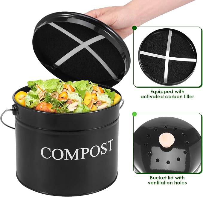 Kitchen Compost Bin 0.8 Gallon Metal Countertop Compost Bin