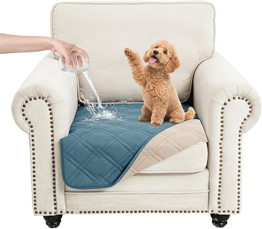 100% Waterproof Dog Couch Protector, Triple-Layer Waterproof Dog Bed Cover Pet Blanket Reversible 2-Tone Sofa Shield, Non-Slip Furniture Guard for Pets(30×30 Inch, Gray Blue+Apricot)