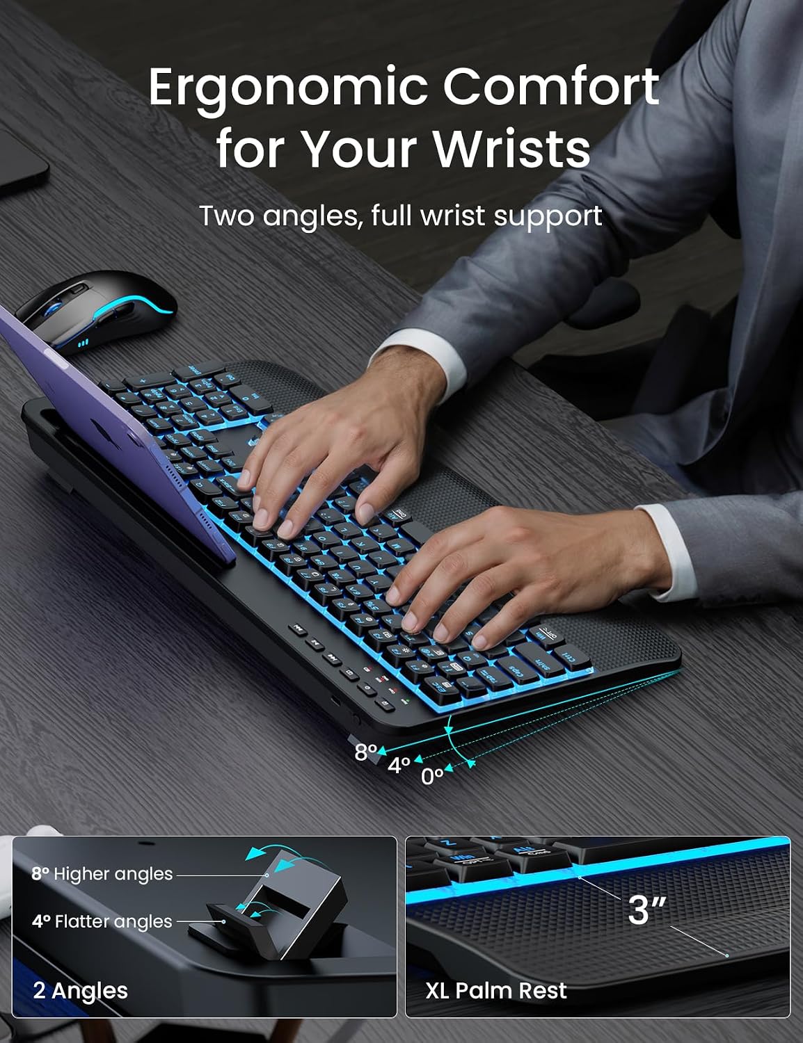 SABLUTE Wireless Backlit Keyboard and Mouse Combo, Rechargeable Quiet