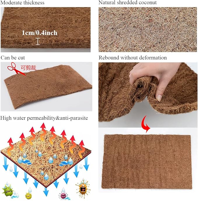 Hamiledyi Reptile Carpet Mat 19.7x11.8in Coconut Fiber Substrate Lizard Cage Pad Tortoise Substrate Liner Snake Coco Liner for Bearded Dragon Gecko Turtle Chamelon Iguana
