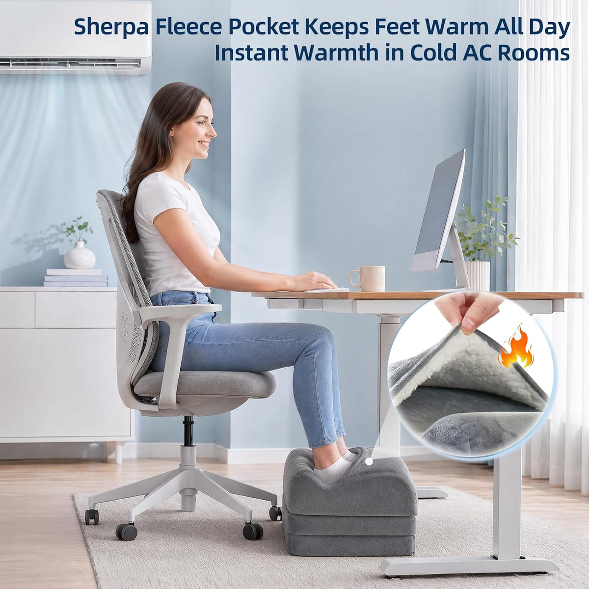 Foot Rest Under Desk, 3 Adjustable Heights for Various Height