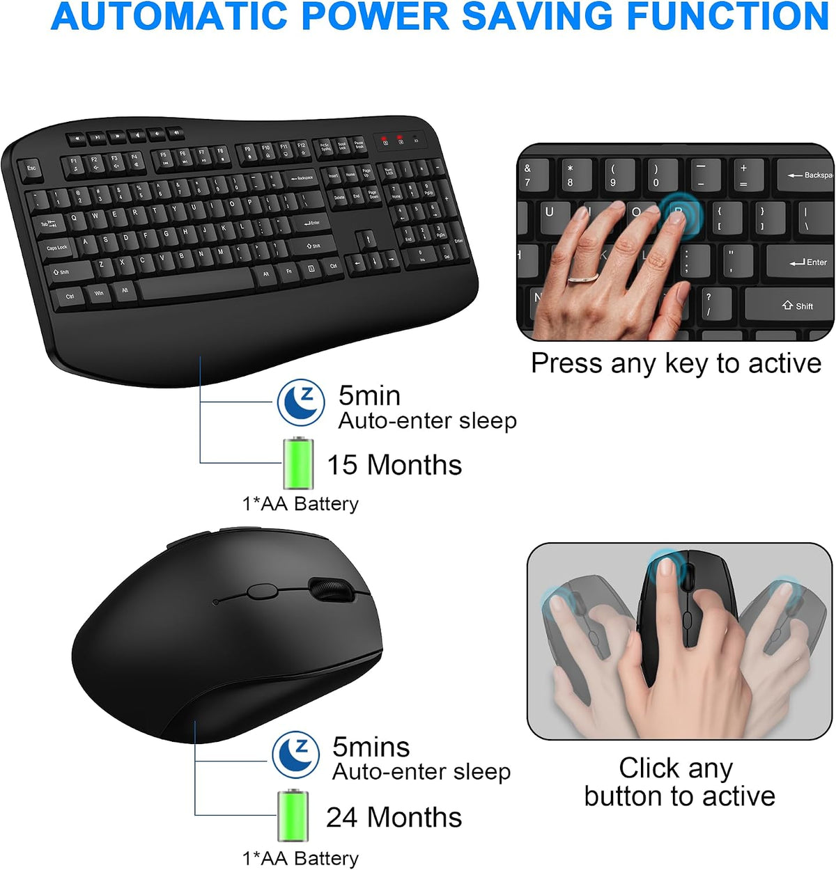 EDJO Wireless Keyboard and Mouse Combo, USB Plug & Play (Classic Black)