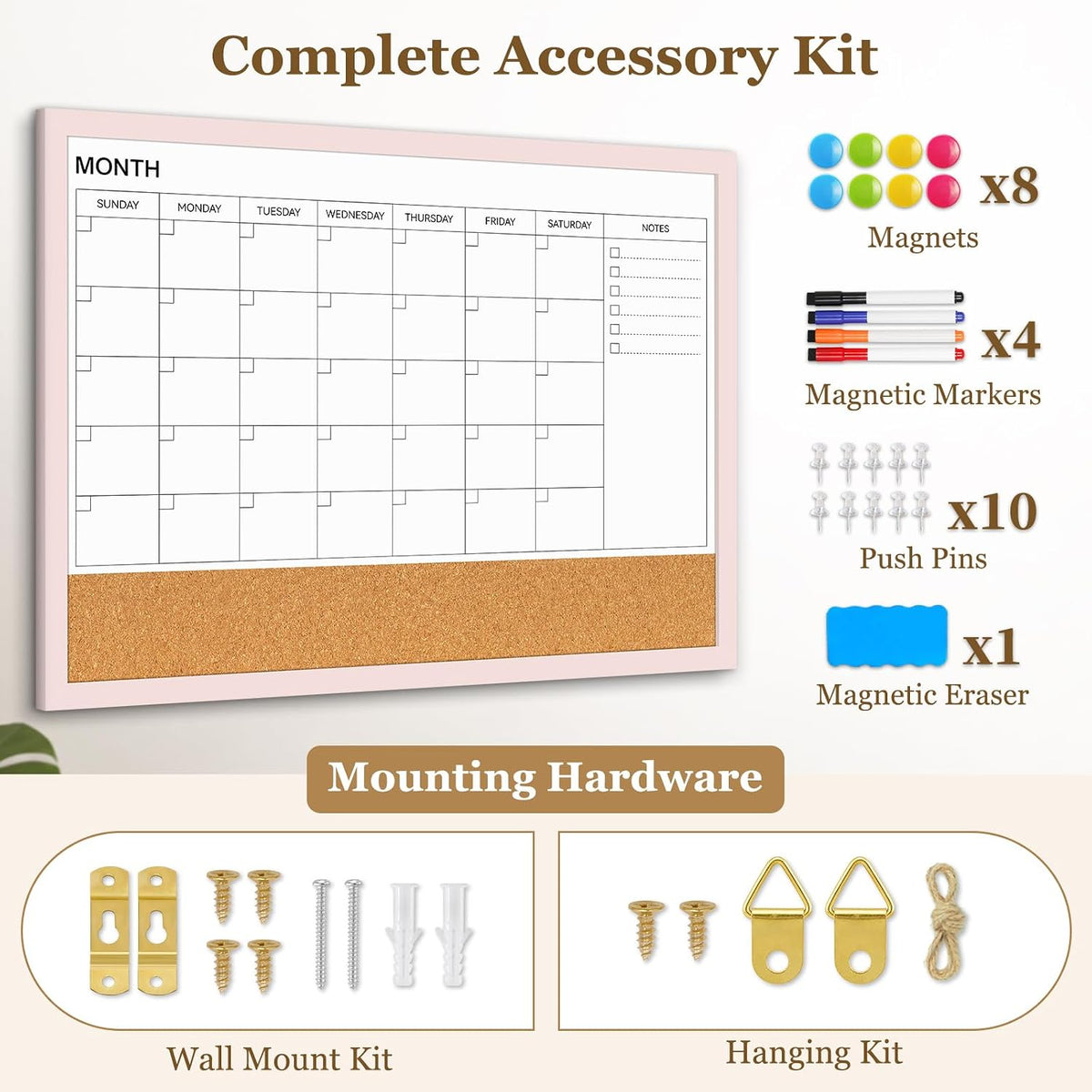 Dry Erase Calendar Whiteboard for Wall, 36'' x 24'' White Board Calendar