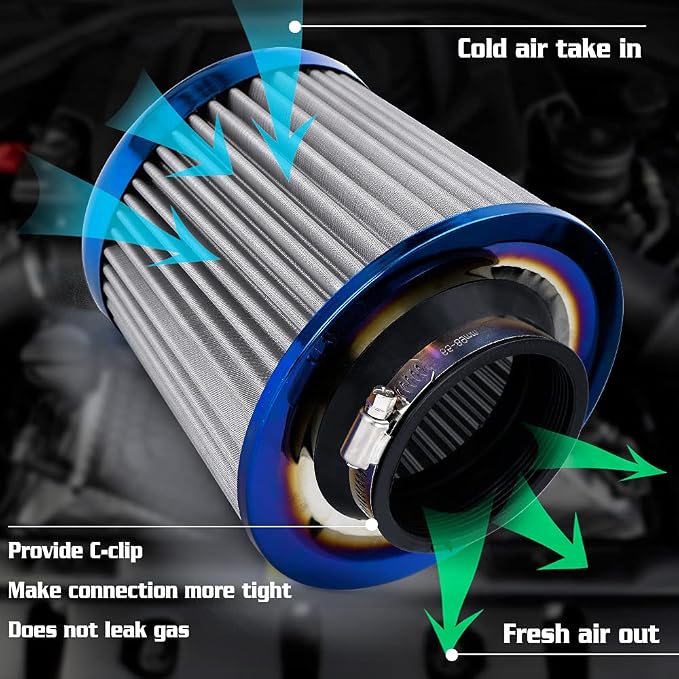 PTNHZ Universal Burnt Blue Neck 3" 76mm Car High Flow Cold Air Intake Air