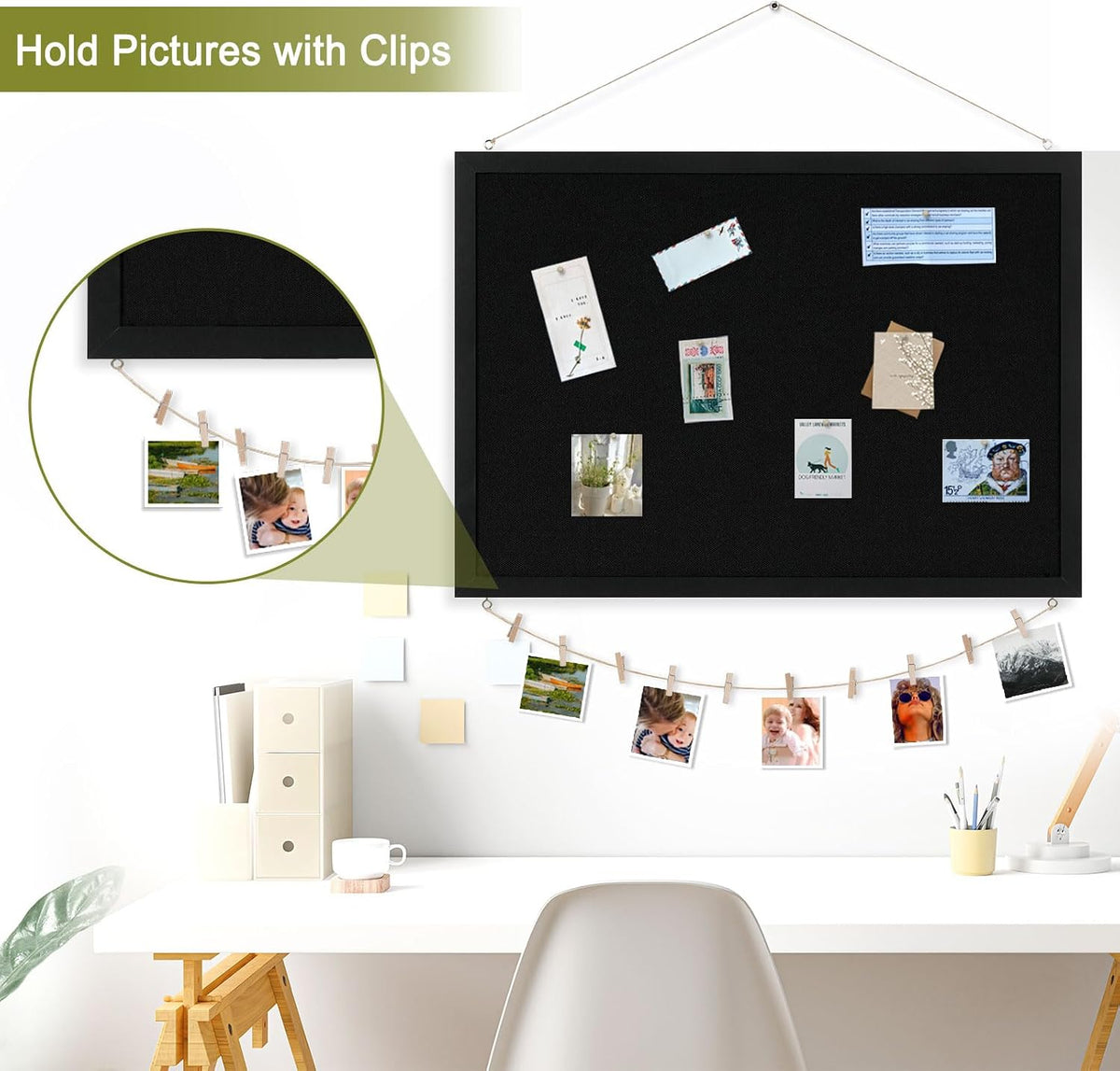 Double-Sided Wood Framed Cork Board with Linen, 24" x 18"（Black）