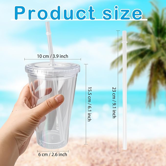 9 Set 16 oz Insulated Plastic Tumbler Double Wall Plastic Cup