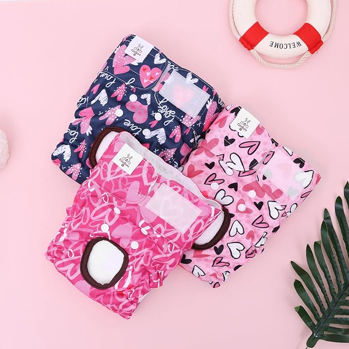 CuteBone Dog Diapers Female Washable Small Medium Large 3 Pack Reusable Doggie Diapers Puppy Period Pants for Doggy Heat Cycle Peeing
