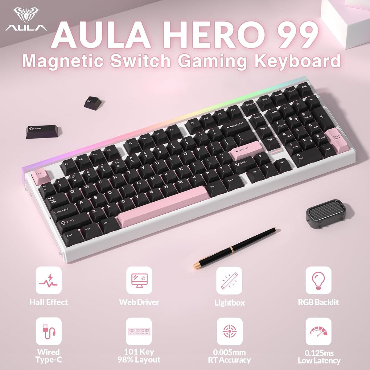 Aula Hero 99 Wired Gaming Keyboard, Hall Effect Switch with Rapid Trigger