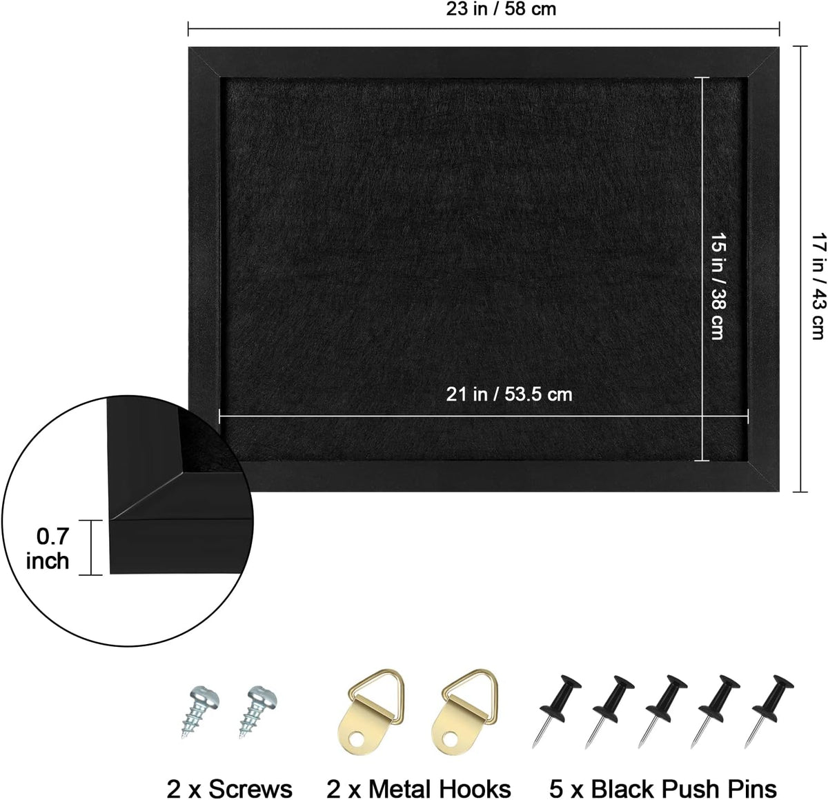 Cork Board Bulletin Board, Black Frame Cork Boards for Walls with Felt, Decorative Hanging Pin Board for Home School Office, Vision Board(4358,All Black,1pc)