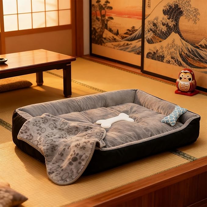 Orthopedic Dog Bed, Non-Slip Washable Plush Cushion, Thick Warm Sleeping Mat, Pet Furniture for Puppy Cat Home Apartment Winter Fall, Supportive Comfort for Restful Sleep