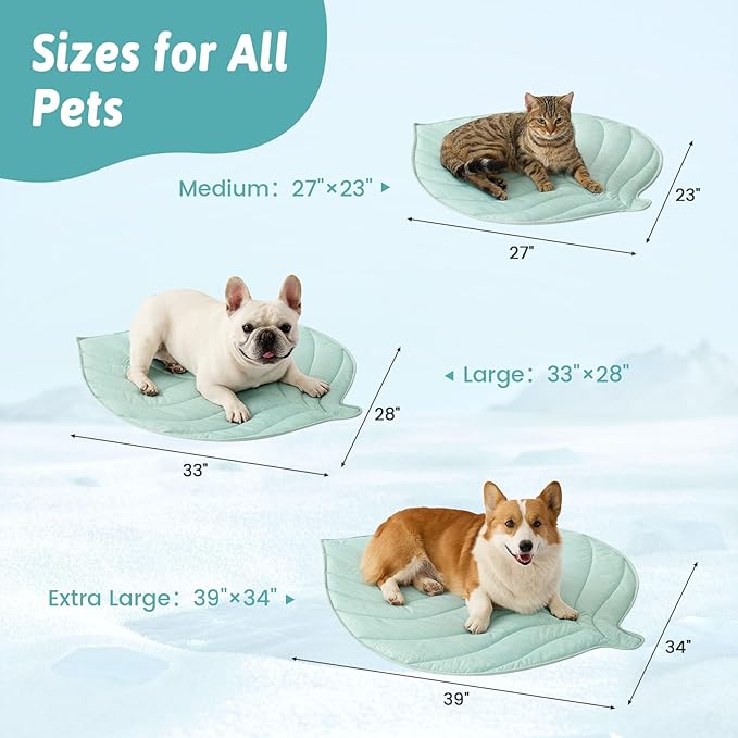 Dog Cooling Mat, Q-Max > 0.4 Leaf Shaped Pet Pad, Liquid Pee Proof Summer Mat for Cats, Washable Sleep Blanket for Bed Couch Floor Indoor, 39x34 inch, Green