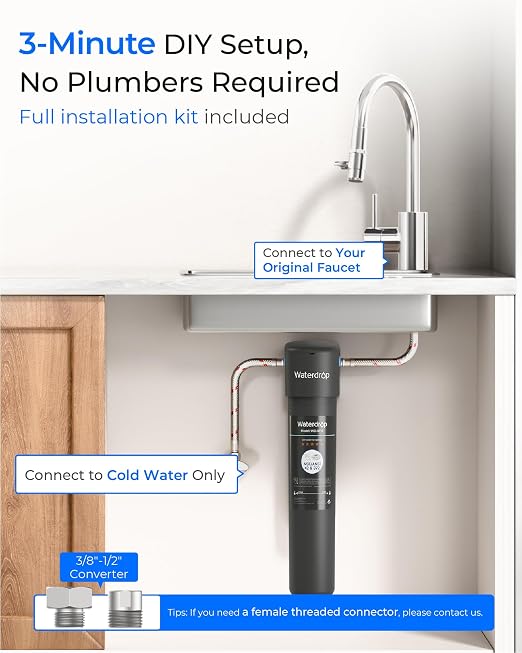 Waterdrop 15UA Under Sink Water Filter System, 2 Years, Bad Taste & Odor