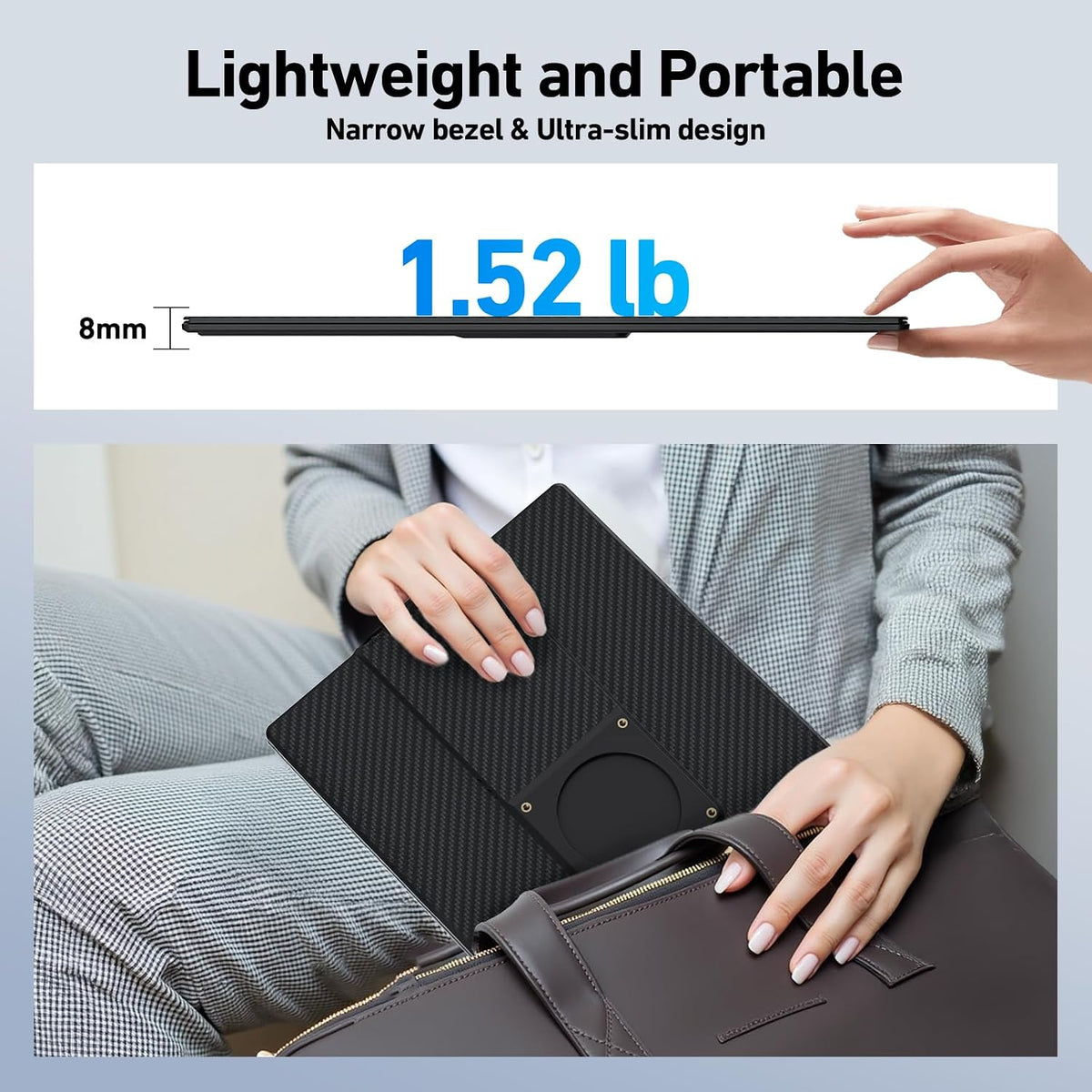 16'' Laptop Screen Extender, 360° Rotating Detachable Stand/VESA Support, FHD 1200P IPS Portable Monitor, Plug & Play with HDMI/USB-A/Type-C, Compatible Win/Mac/Android