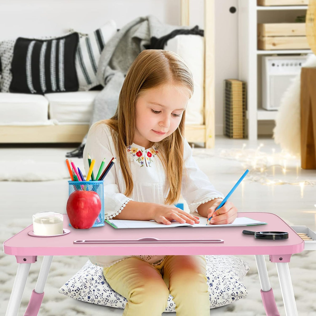 Zapuno Multi-Function Laptop Bed Table with Storage Drawer and Cup Holder, Lap Desk Stand Tray for Eating, Reading and Working