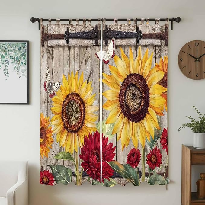 Sunflowers Living Room Curtains 96 Inch Length, Window Curtains Tab Top