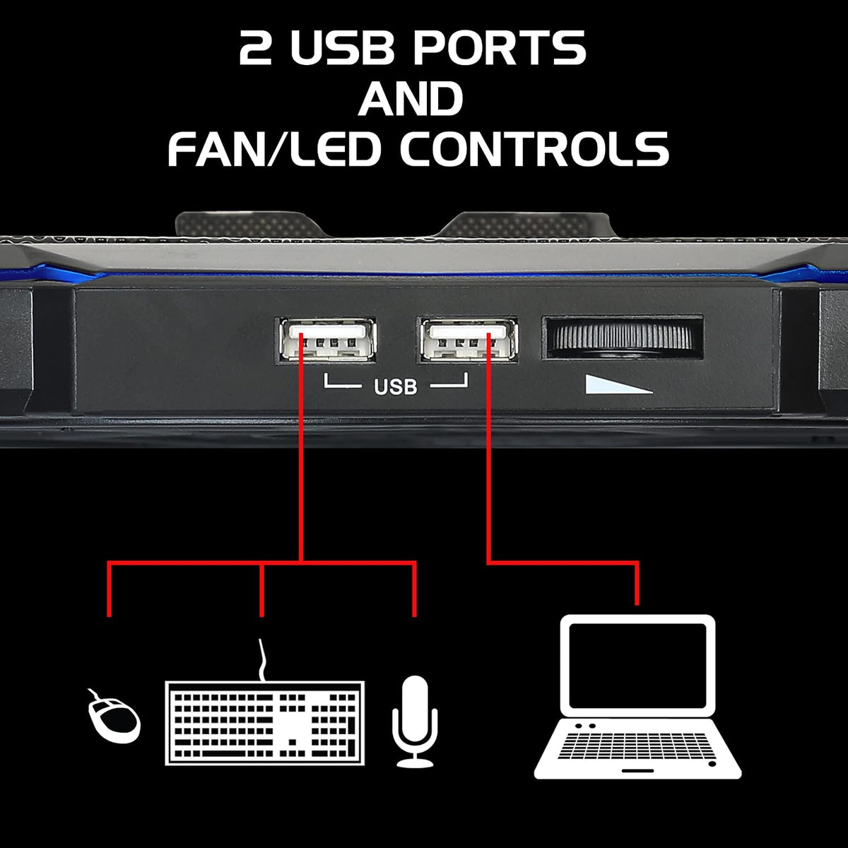 ENHANCE Cryogen 5 Gaming Laptop Cooling Pad Stand - Laptop Cooler with 7 Adjustable Height Settings & Dual USB Ports up to 17 inches - 1 Ultra Quiet High Performance LED Fan 800 RPM - Blue