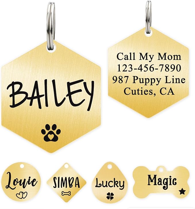 Ultra Joys Dog ID Tag, Custom Stainless Steel Dog Tag, Personalized Dog Tag, Small (1.25'' Dia), Gold, Brushed Finish
