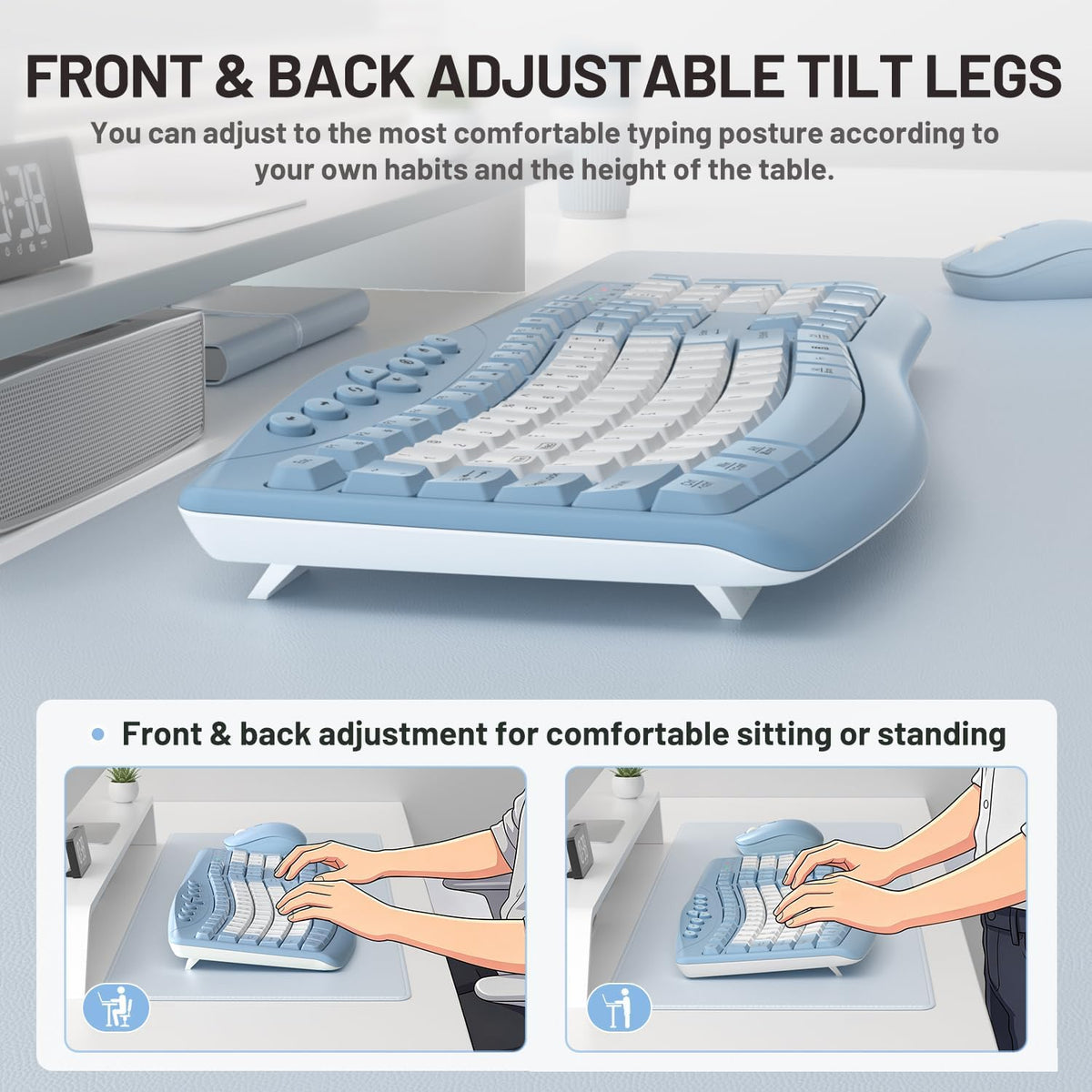 Wireless Keyboard and Mouse Combo Silent for Office,Ergonomic Curved Design