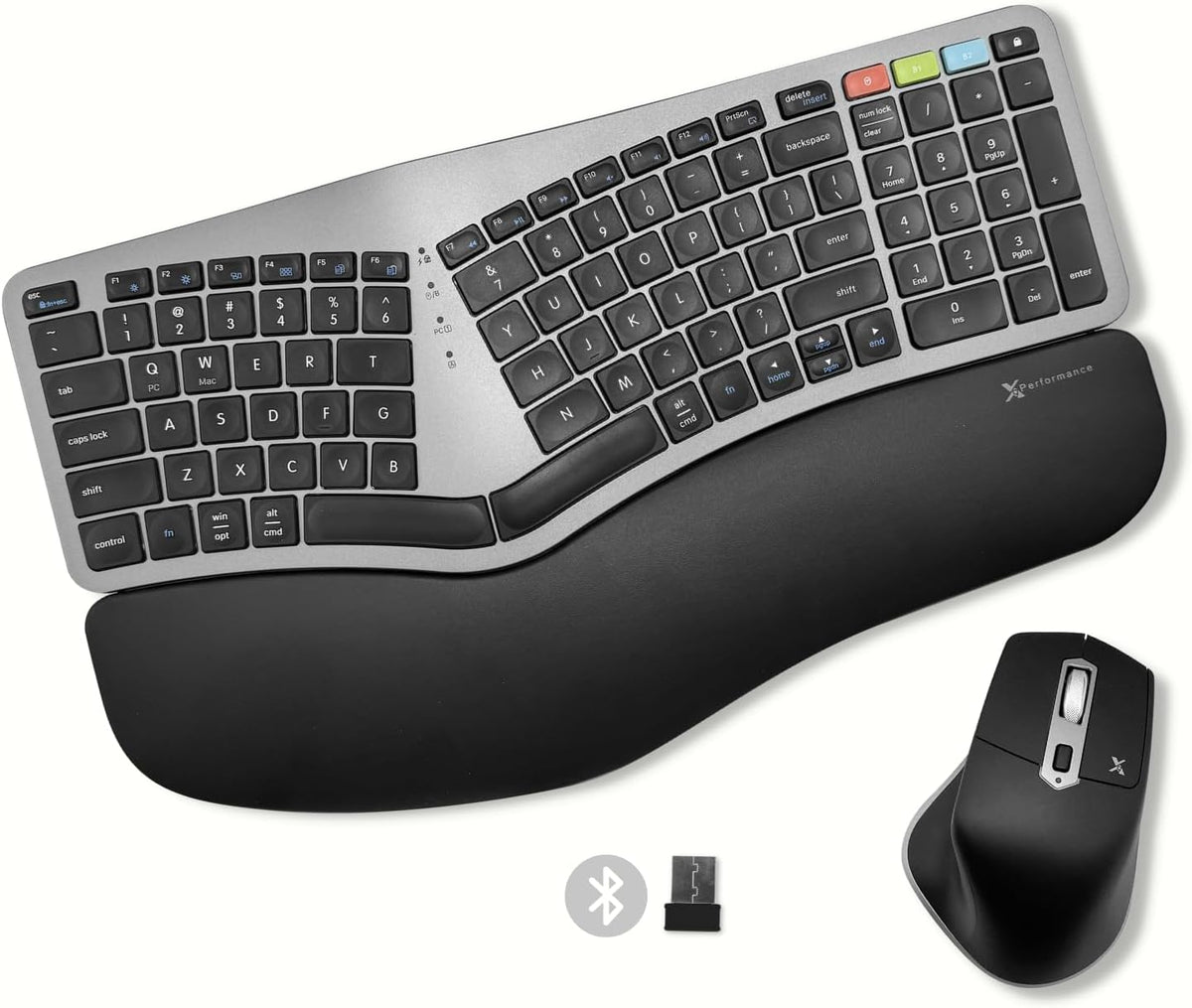 X9 Ergonomic Keyboard and Mouse Wireless Combo - Ergo Split Keyboard with Wrist Rest and Mouse, 2.4G and Bluetooth, Full-Size Wireless Carpal Tunnel Ergonomic Keyboard and Mouse for Laptop and PC