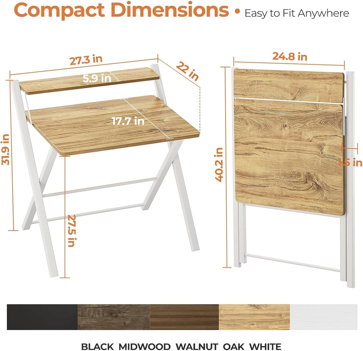 GreenForest Folding Desk No Assembly, Sturdy Computer Desk for Small Spaces