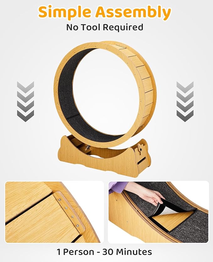 Outvita Cat Exercise Wheel for Quiet Running Indoor Use, 39.4" Cat Treadmill with Detachable Carpet, Cats Exerciser Helps Cats to Lose Weight and Keep Health, Easy to Install (Natural Wood)