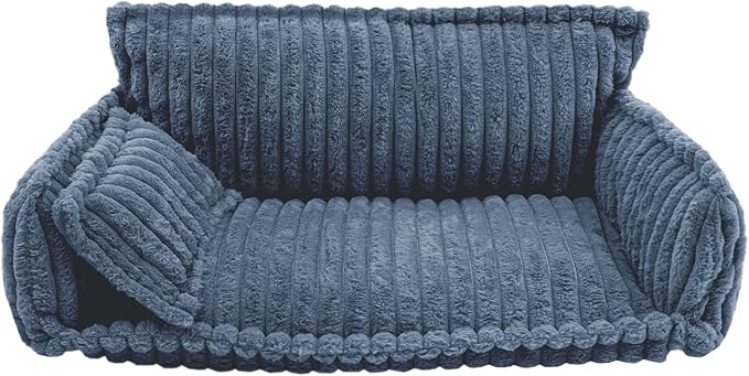 Pet Couch Calming Bed, Pet Couch with Removable Washable Cover, Plush Pets Sofa for Indoor Use, Supportive Orthopedic Dog Bed (Blue)