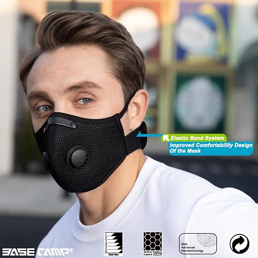 BASE CAMP Upgrade M Plus Dust Mask 2 Pack, Breathable Reusable Dust Face Mask