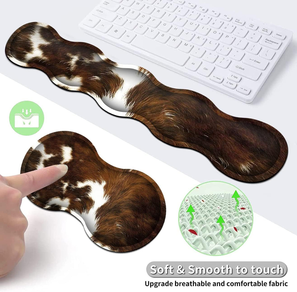 JVGFYNKL Gaming Mouse Pad XXL Large Desk Cute Mat Brown Cowhide Extended Mousepad Ergonomic Memory Foam Keyboard Wrist Rest, Stitched Edges Desk Pad(31.5x11.8 in) Extended Large Mousepads
