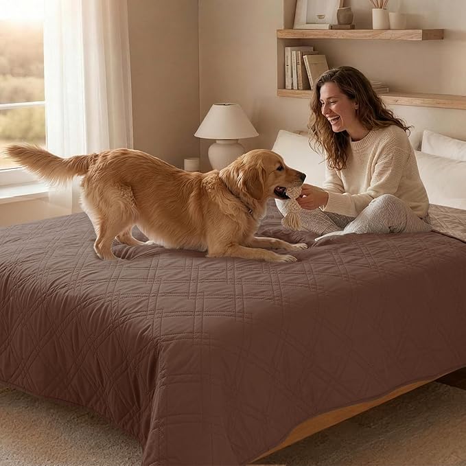 100% Waterproof Dog Couch Protector, Triple-Layer Waterproof Dog Bed Cover Pet Blanket Reversible 2-Tone Sofa Shield, Non-Slip Furniture Guard for Pets(82×92 Inch, Brown+Taupe)