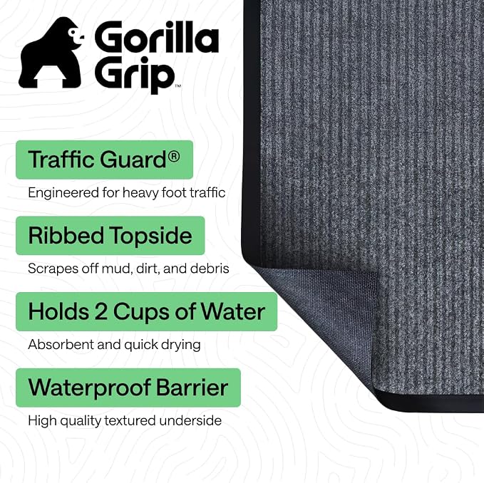 GORILLA GRIP Waterproof Traffic Guard Door Mat, Heavy Duty Entryway Mats
