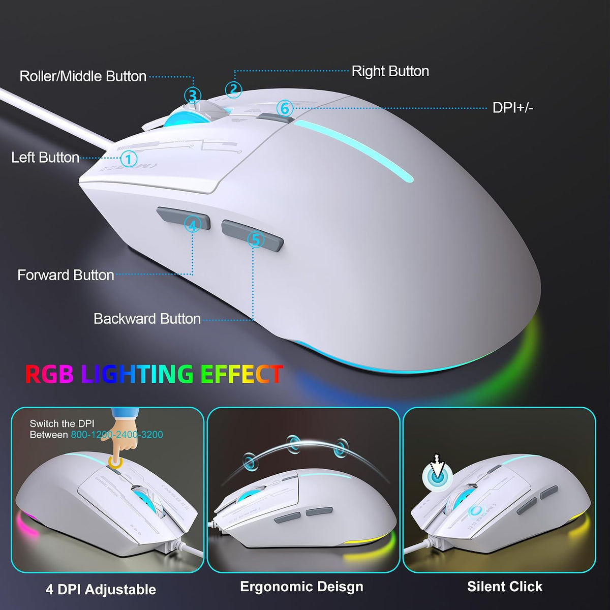Snpurdiri 75% Wired Gaming Keyboard and Mouse Combo (Black Grey White)