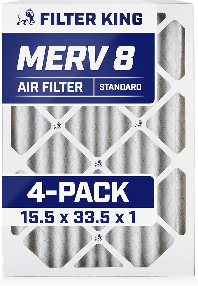 Filter King 15.5x33.5x1 Air Filter | 4-PACK | MERV 8 HVAC Pleated A/C Furnace